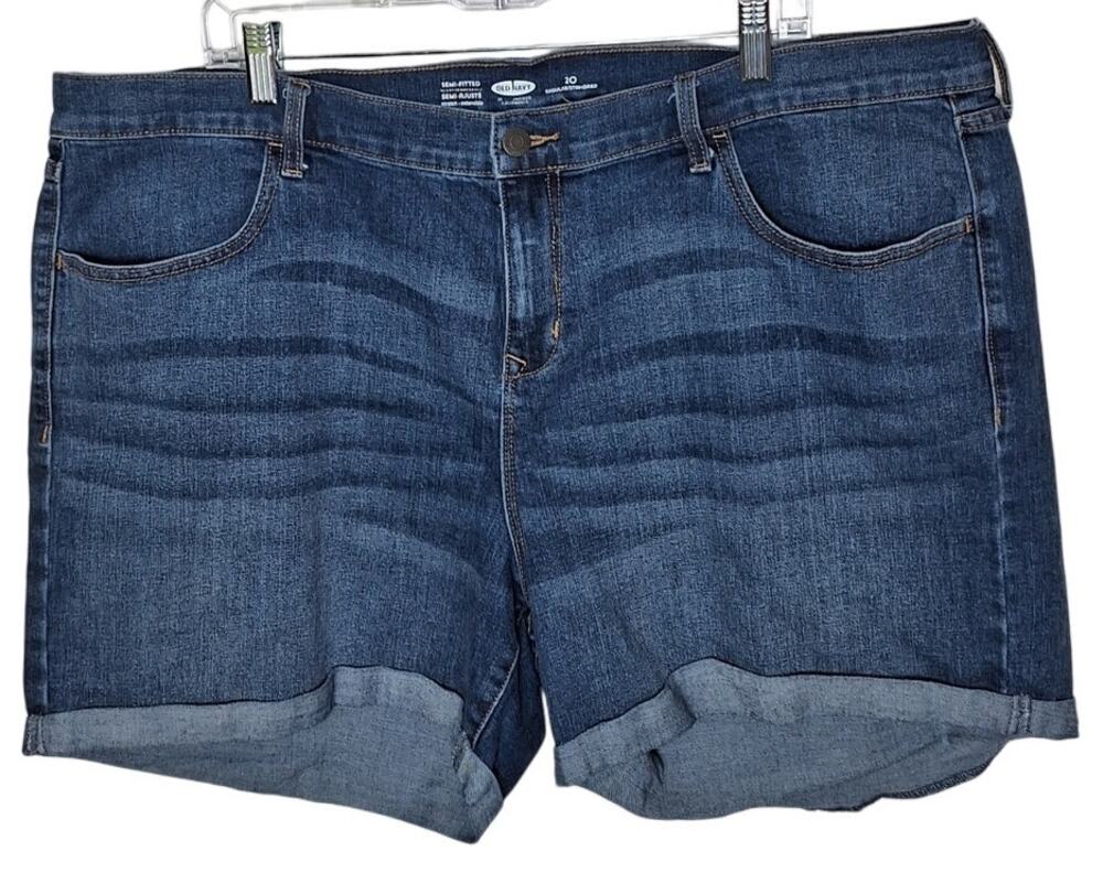 Old Navy Women 20 Medium Wash "Semi Fitted" Stretch Pockets Comfort Denim Shorts